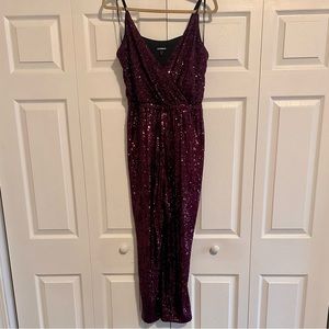 Purple Sequin Express Deep V Jumpsuit Size M